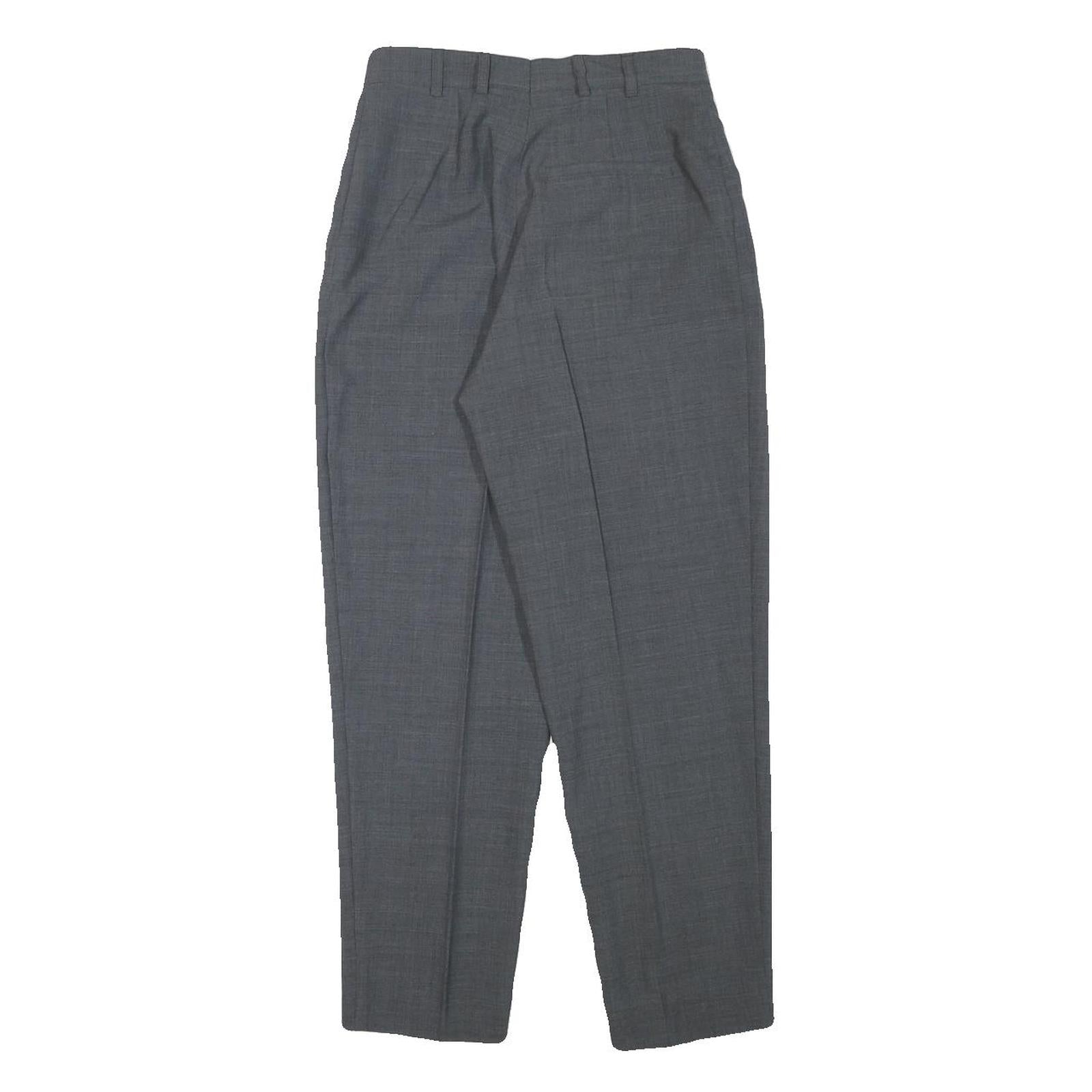 HEELINE Womens Wool Blend Grey Relaxed Straight Trousers W24 L25 Classic Formal