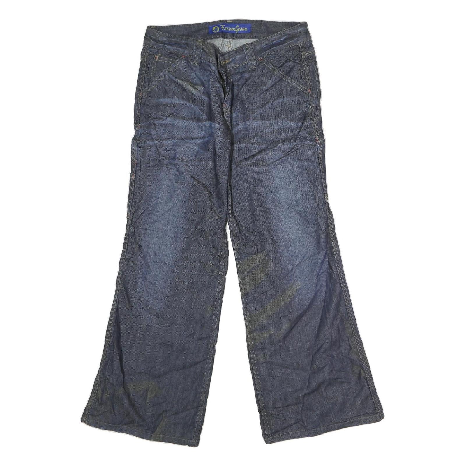 FATDOGJEANS Mens Regular Fit Wide-Leg Denim Blue Jeans W30 L29 Casual Zip Fly