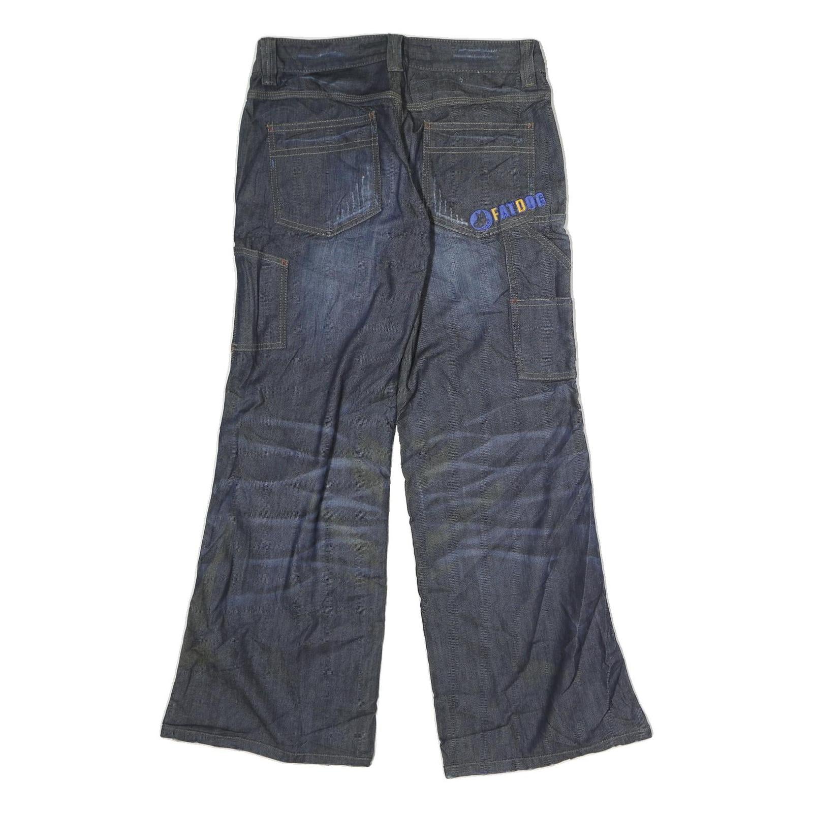 FATDOGJEANS Mens Regular Fit Wide-Leg Denim Blue Jeans W30 L29 Casual Zip Fly