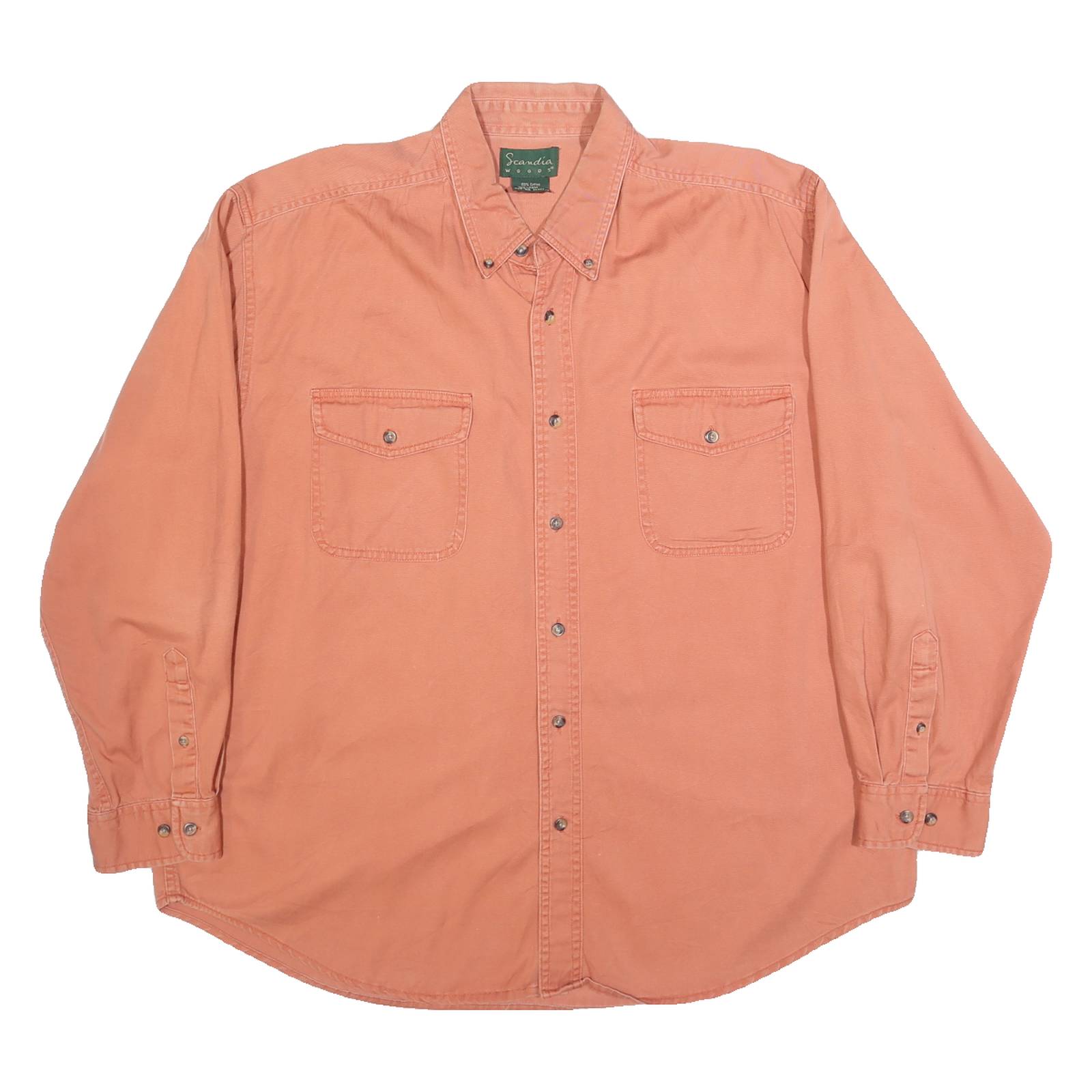 SCANDIA WOODS Mens Orange Plain Cotton Shirt XL Button Down Long Sleeve Casual