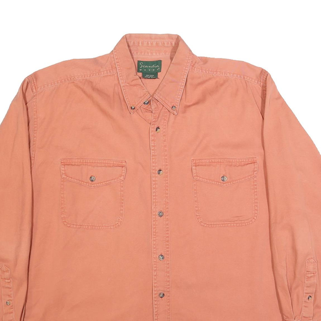 SCANDIA WOODS Mens Orange Plain Cotton Shirt XL Button Down Long Sleeve Casual