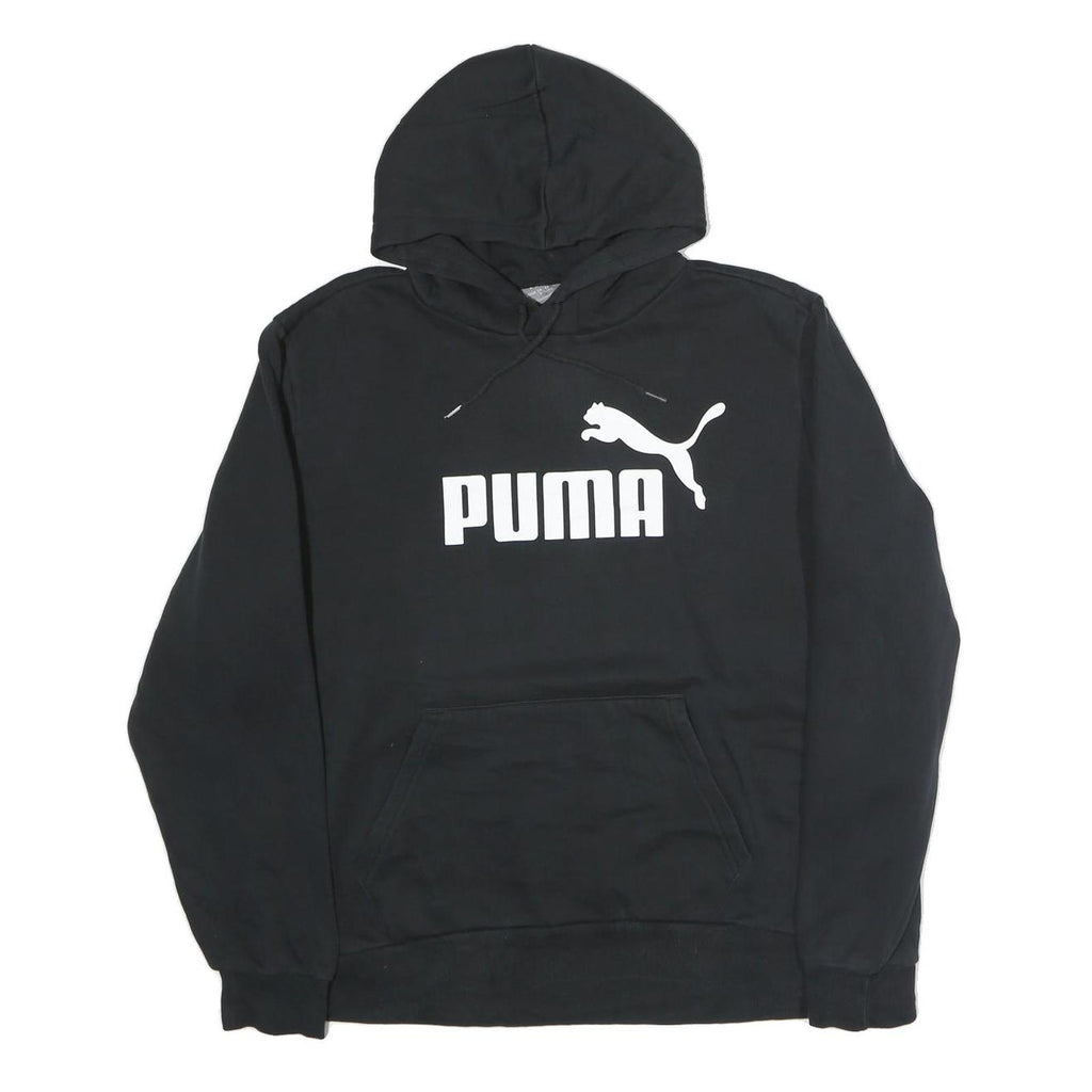 PUMA Mens Black Cotton Pullover Hoodie L Logo Print Casual Sportswear