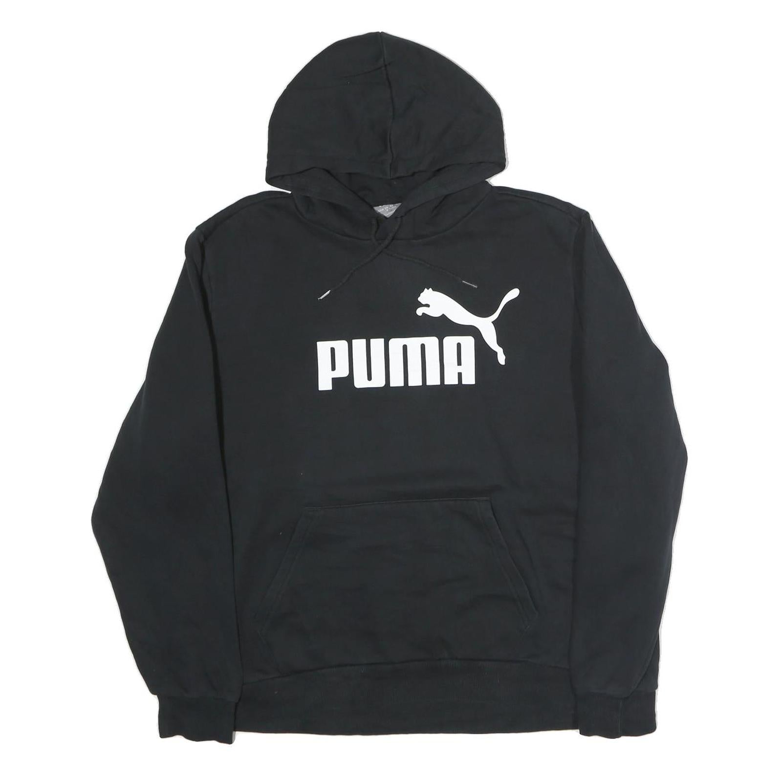 PUMA Mens Black Cotton Pullover Hoodie L Logo Print Casual Sportswear