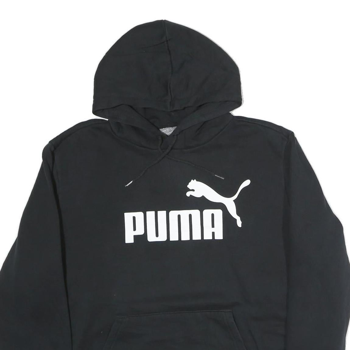 PUMA Mens Black Cotton Pullover Hoodie L Logo Print Casual Sportswear