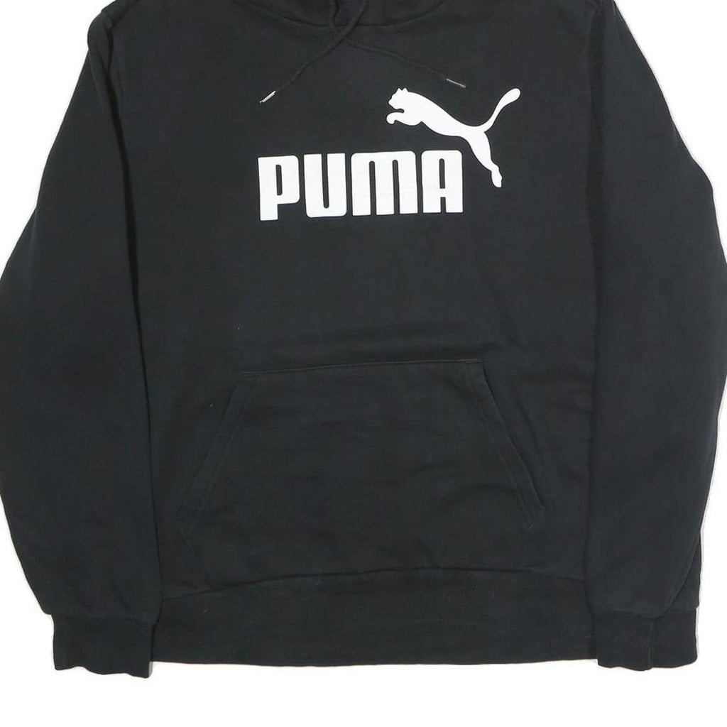 PUMA Mens Black Cotton Pullover Hoodie L Logo Print Casual Sportswear