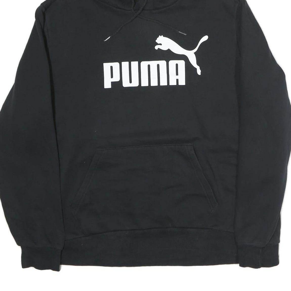 PUMA Mens Black Cotton Pullover Hoodie L Logo Print Casual Sportswear