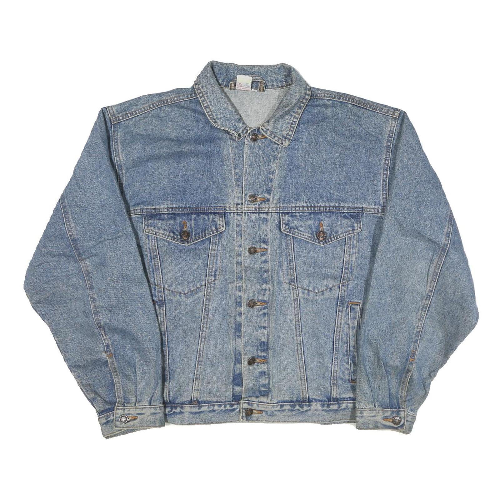 Mens Blue Denim Button Jacket M Cotton Blend Classic Plain Casual Lightweight