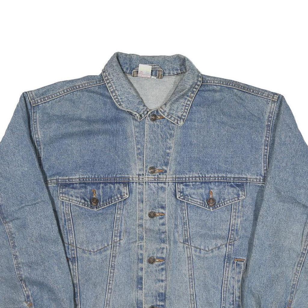 Mens Blue Denim Button Jacket M Cotton Blend Classic Plain Casual Lightweight