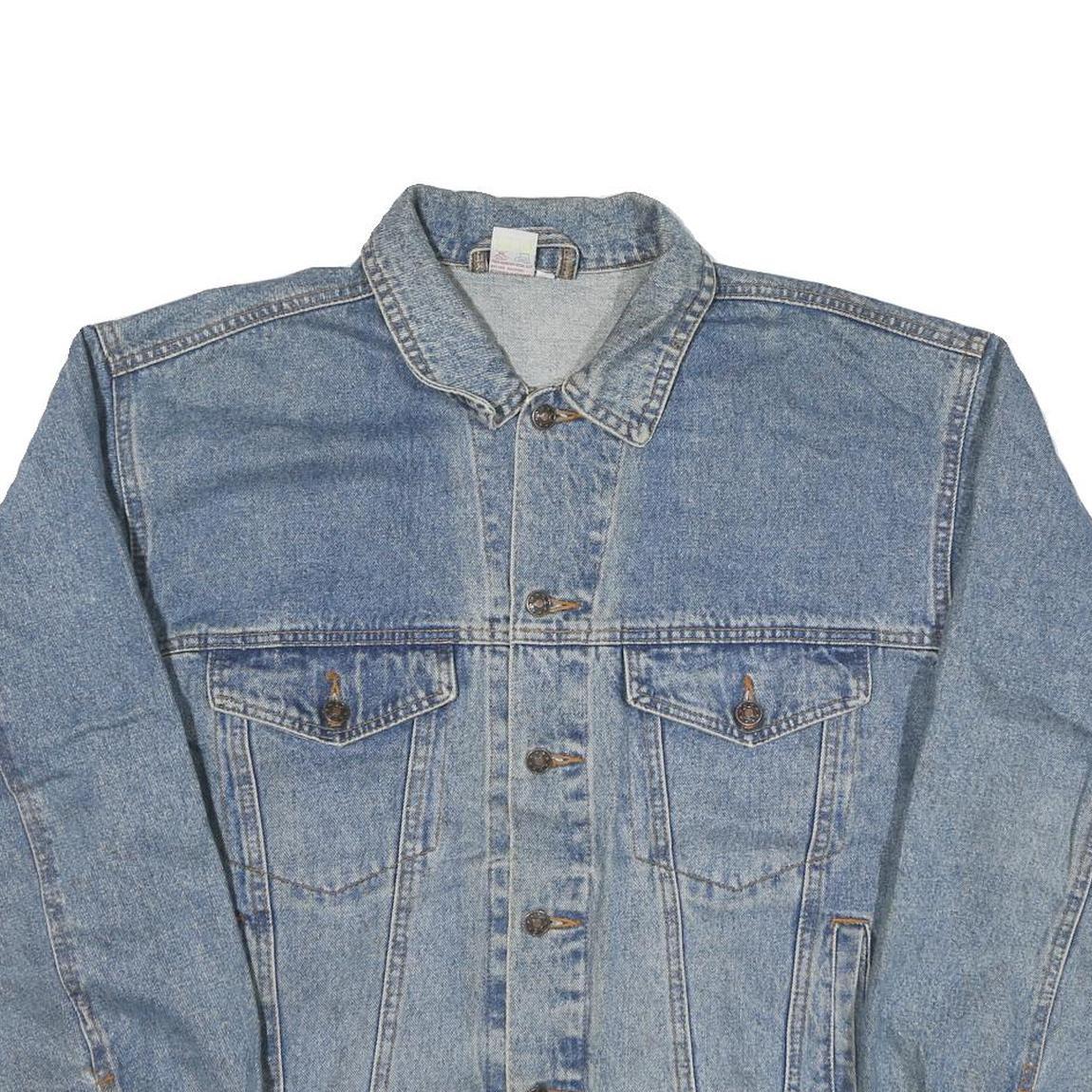Mens Blue Denim Button Jacket M Cotton Blend Classic Plain Casual Lightweight