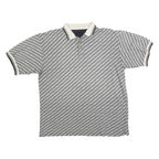 Mens Grey & Black Striped Polo Shirt XL Cotton Blend Short Sleeve Basic