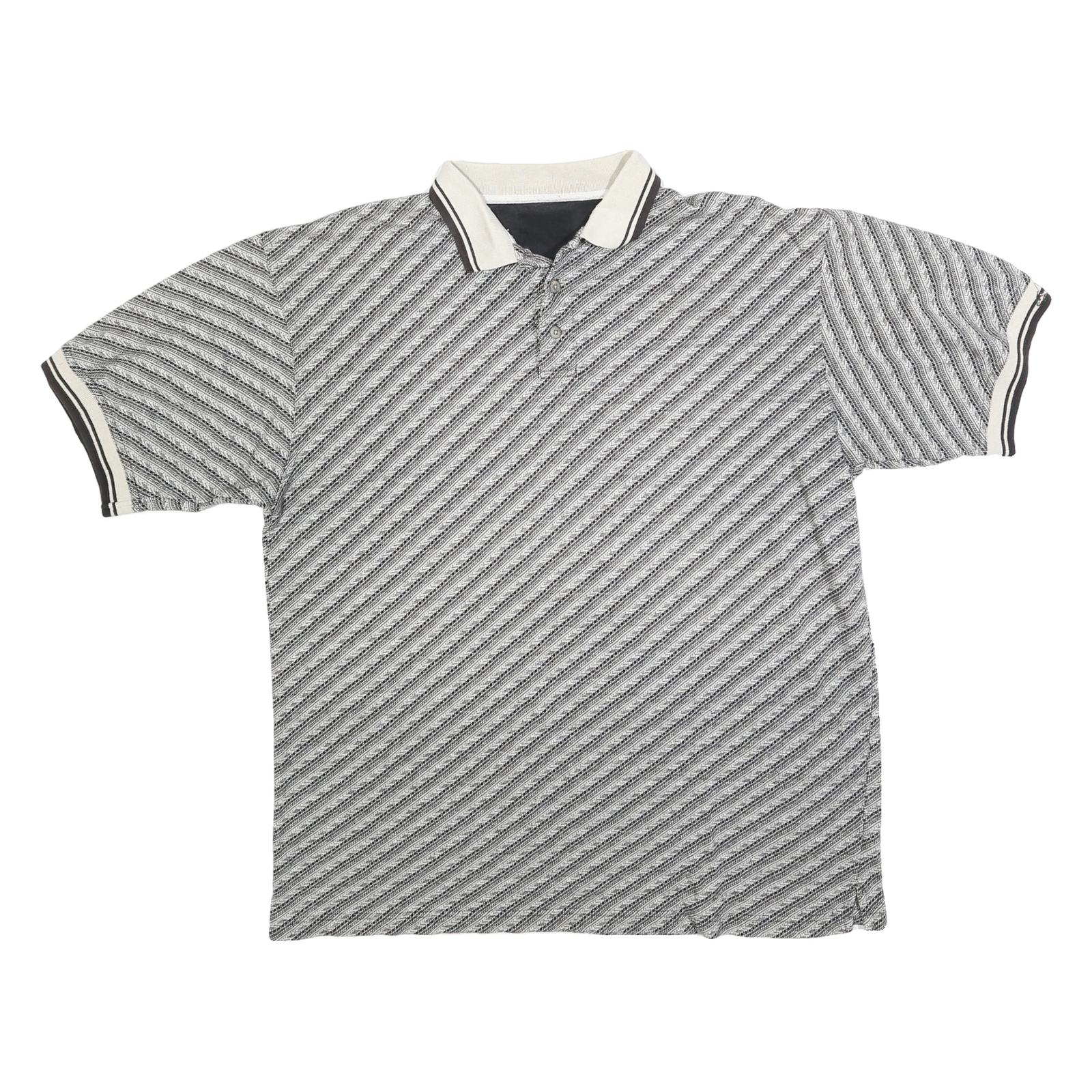 Mens Grey & Black Striped Polo Shirt XL Cotton Blend Short Sleeve Basic
