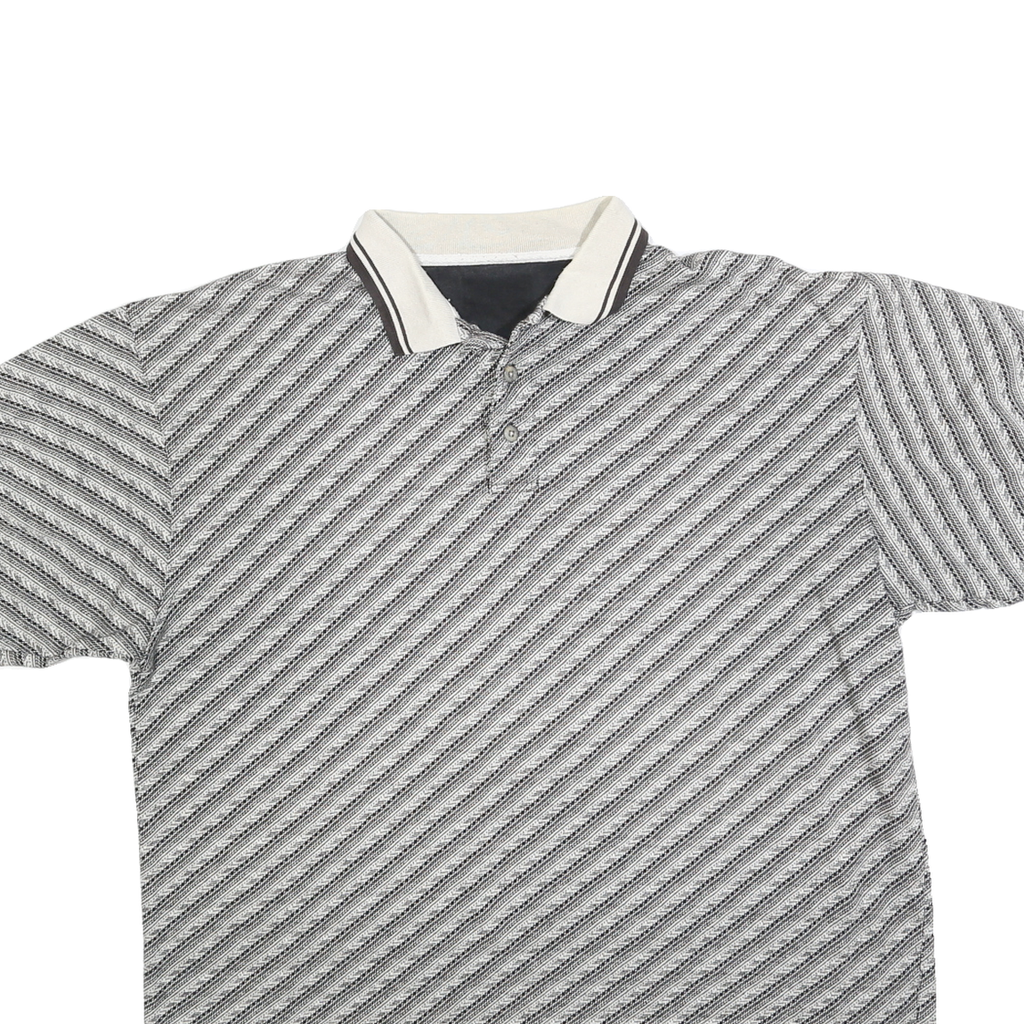 Mens Grey & Black Striped Polo Shirt XL Cotton Blend Short Sleeve Basic
