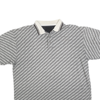 Mens Grey & Black Striped Polo Shirt XL Cotton Blend Short Sleeve Basic