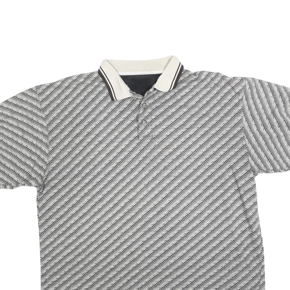 Mens Grey & Black Striped Polo Shirt XL Cotton Blend Short Sleeve Basic