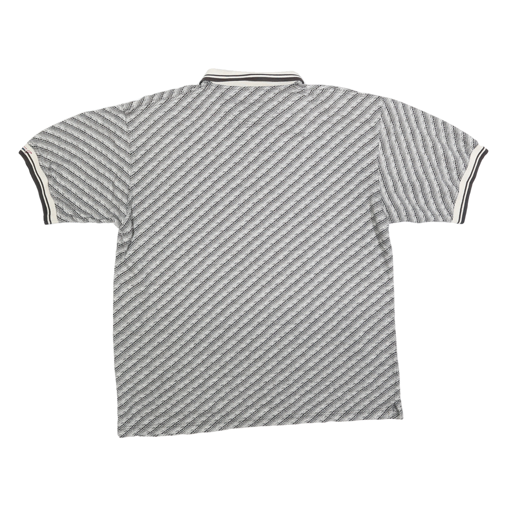 Mens Grey & Black Striped Polo Shirt XL Cotton Blend Short Sleeve Basic
