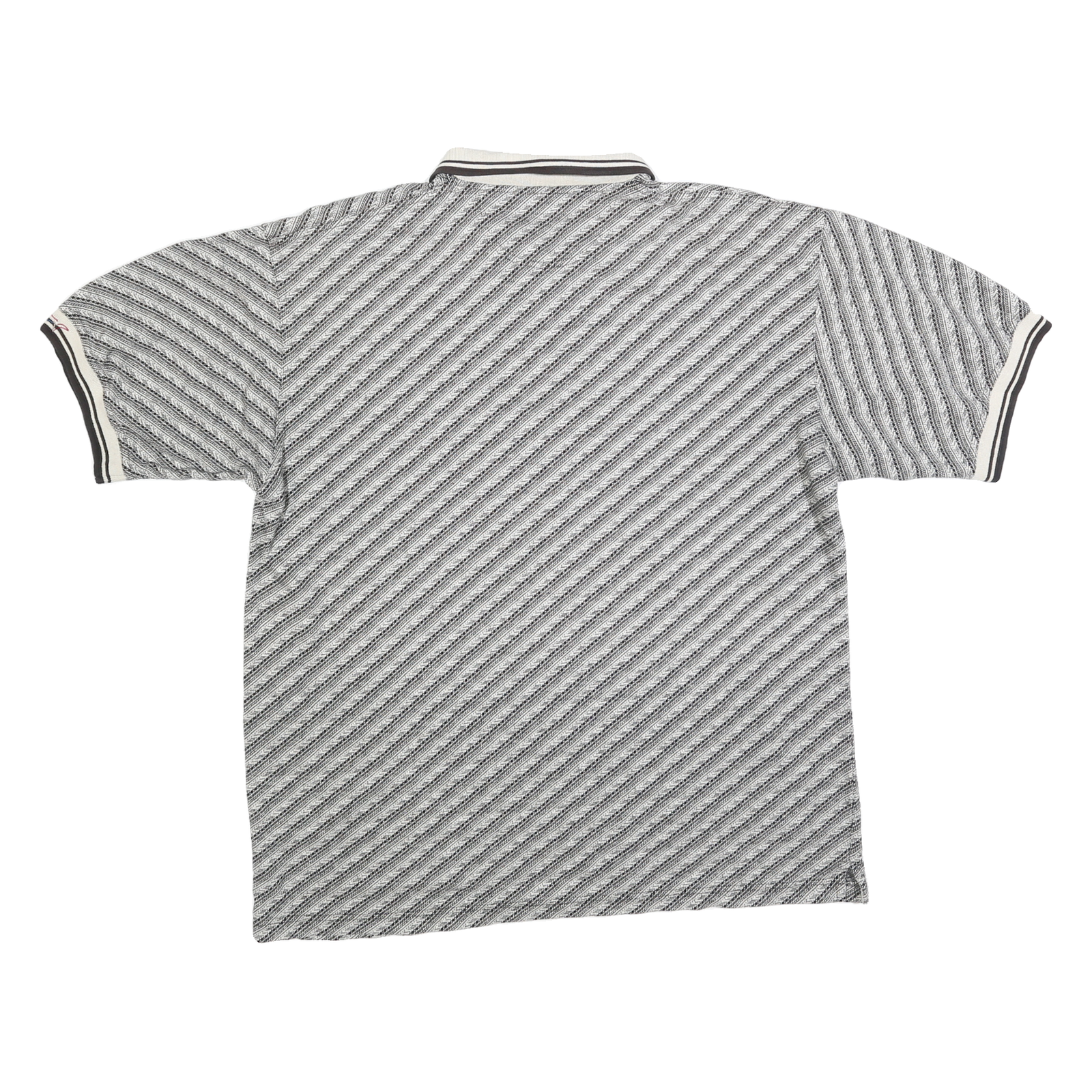 Mens Grey & Black Striped Polo Shirt XL Cotton Blend Short Sleeve Basic