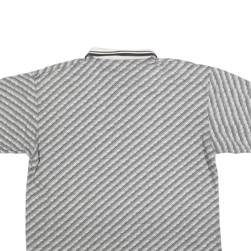 Mens Grey & Black Striped Polo Shirt XL Cotton Blend Short Sleeve Basic