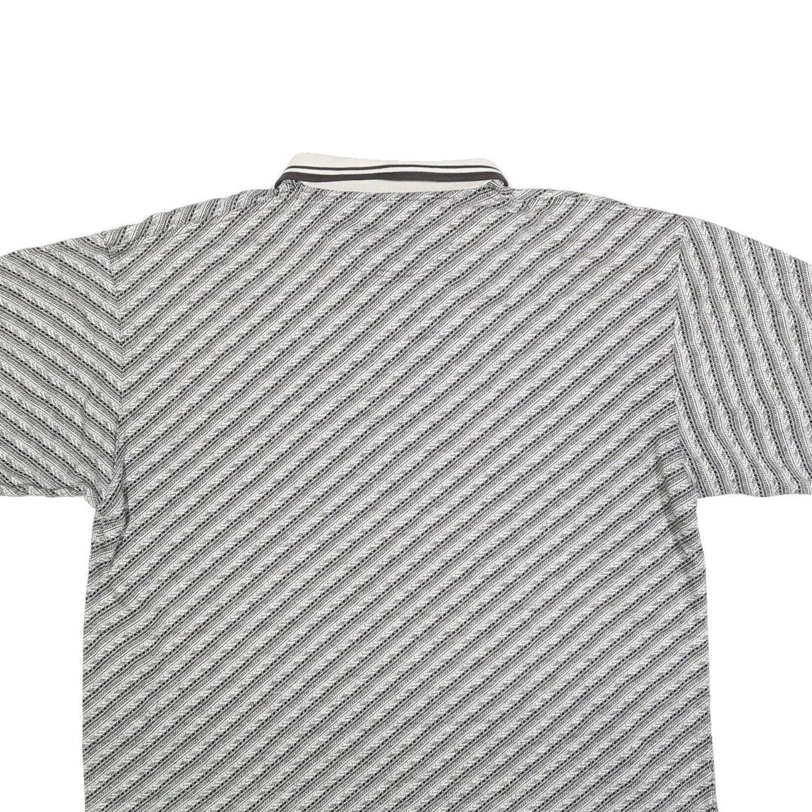 Mens Grey & Black Striped Polo Shirt XL Cotton Blend Short Sleeve Basic