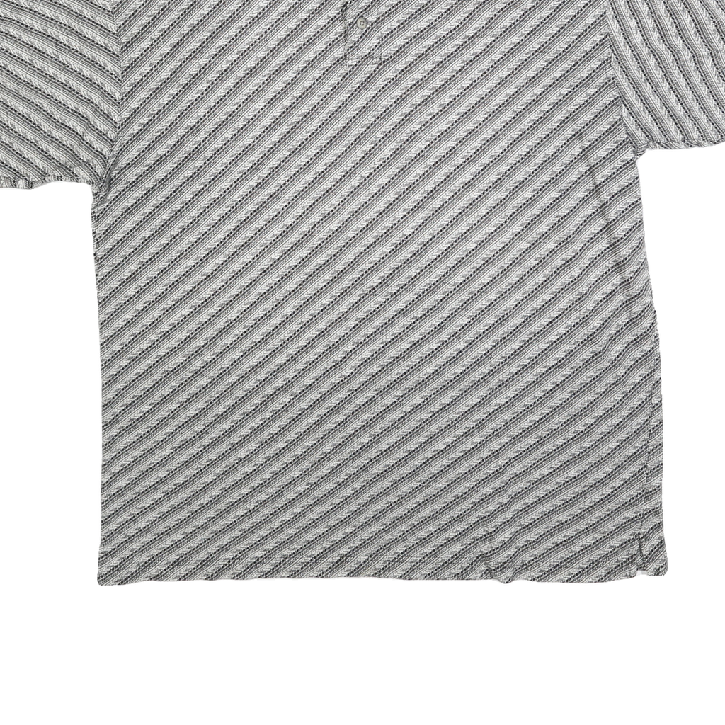 Mens Grey & Black Striped Polo Shirt XL Cotton Blend Short Sleeve Basic
