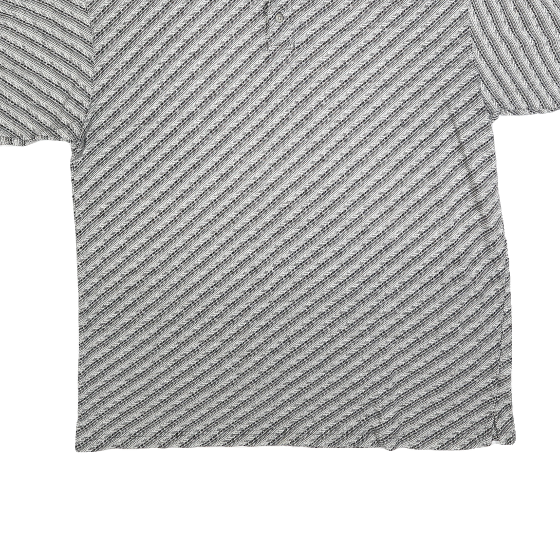 Mens Grey & Black Striped Polo Shirt XL Cotton Blend Short Sleeve Basic