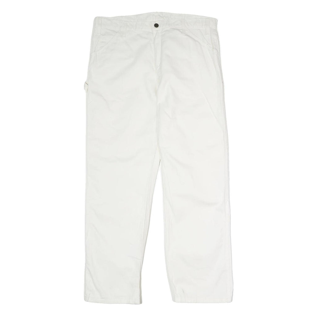 DICKIES Mens Cotton White Relaxed Straight Trousers W36 L30 Workwear Casual