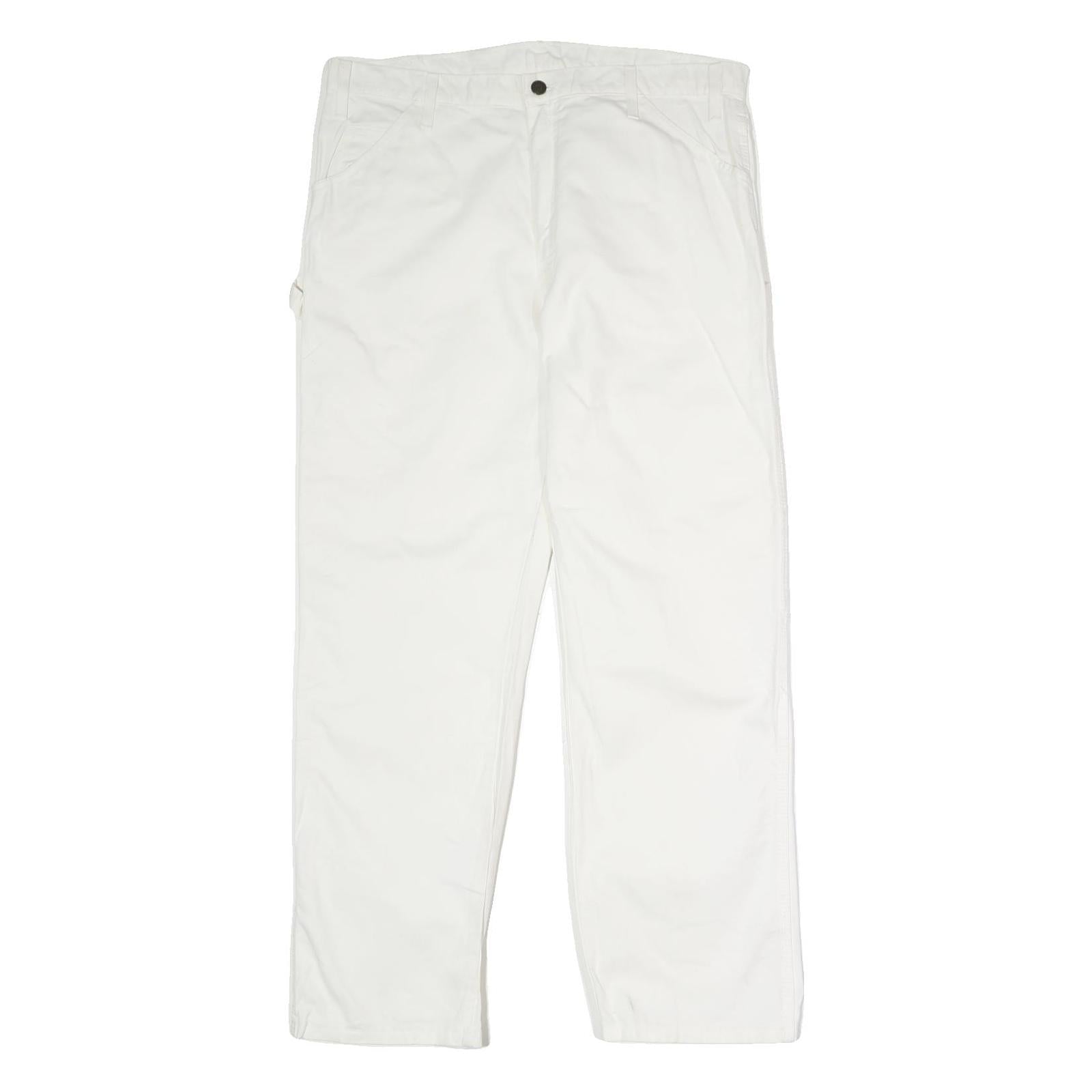 DICKIES Mens Cotton White Relaxed Straight Trousers W36 L30 Workwear Casual