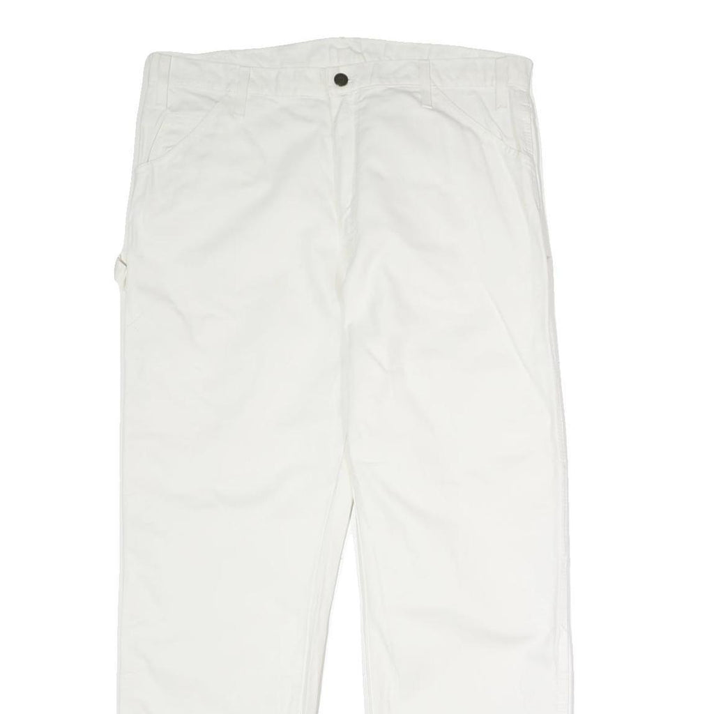 DICKIES Mens Cotton White Relaxed Straight Trousers W36 L30 Workwear Casual
