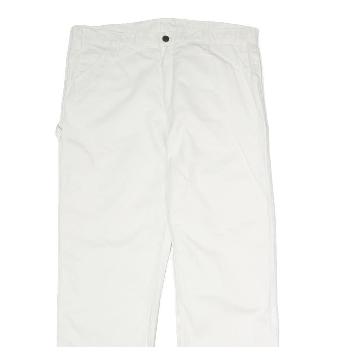 DICKIES Mens Cotton White Relaxed Straight Trousers W36 L30 Workwear Casual