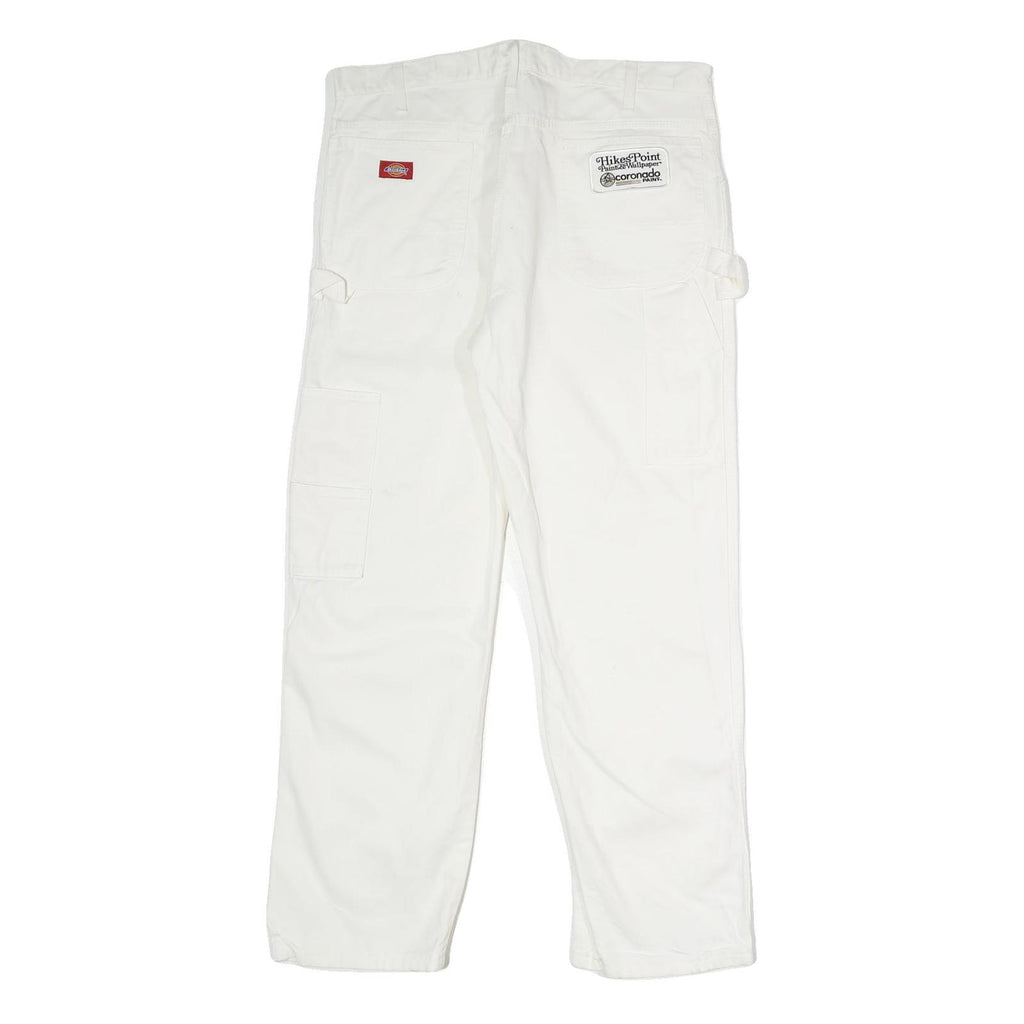 DICKIES Mens Cotton White Relaxed Straight Trousers W36 L30 Workwear Casual