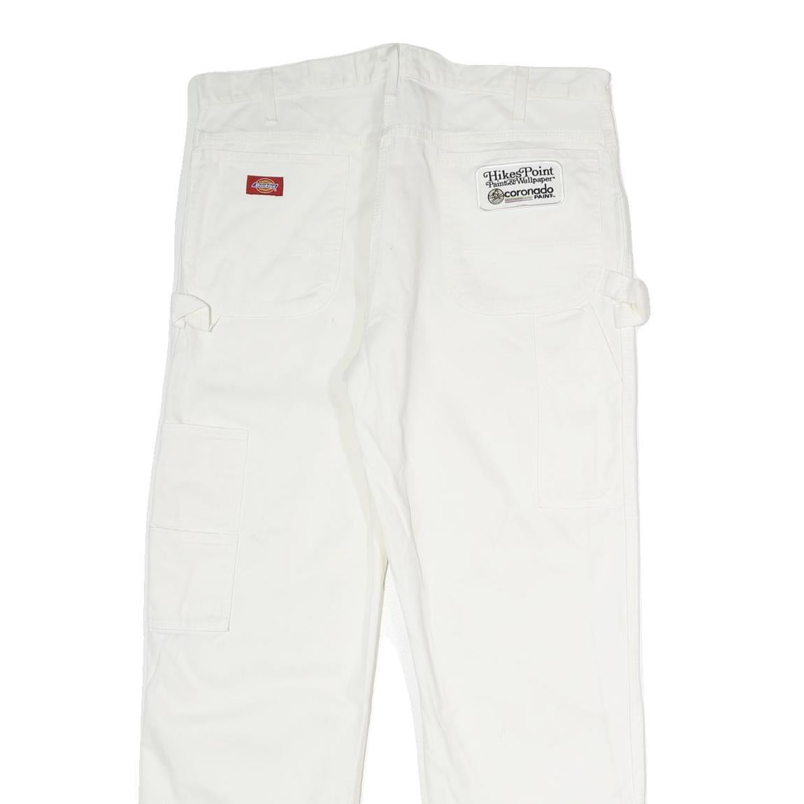 DICKIES Mens Cotton White Relaxed Straight Trousers W36 L30 Workwear Casual