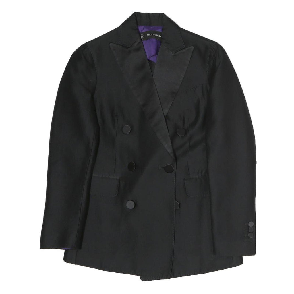 DSQUARED2 Womens Black Satin Lapel Double Breasted Jacket M Polyester Button