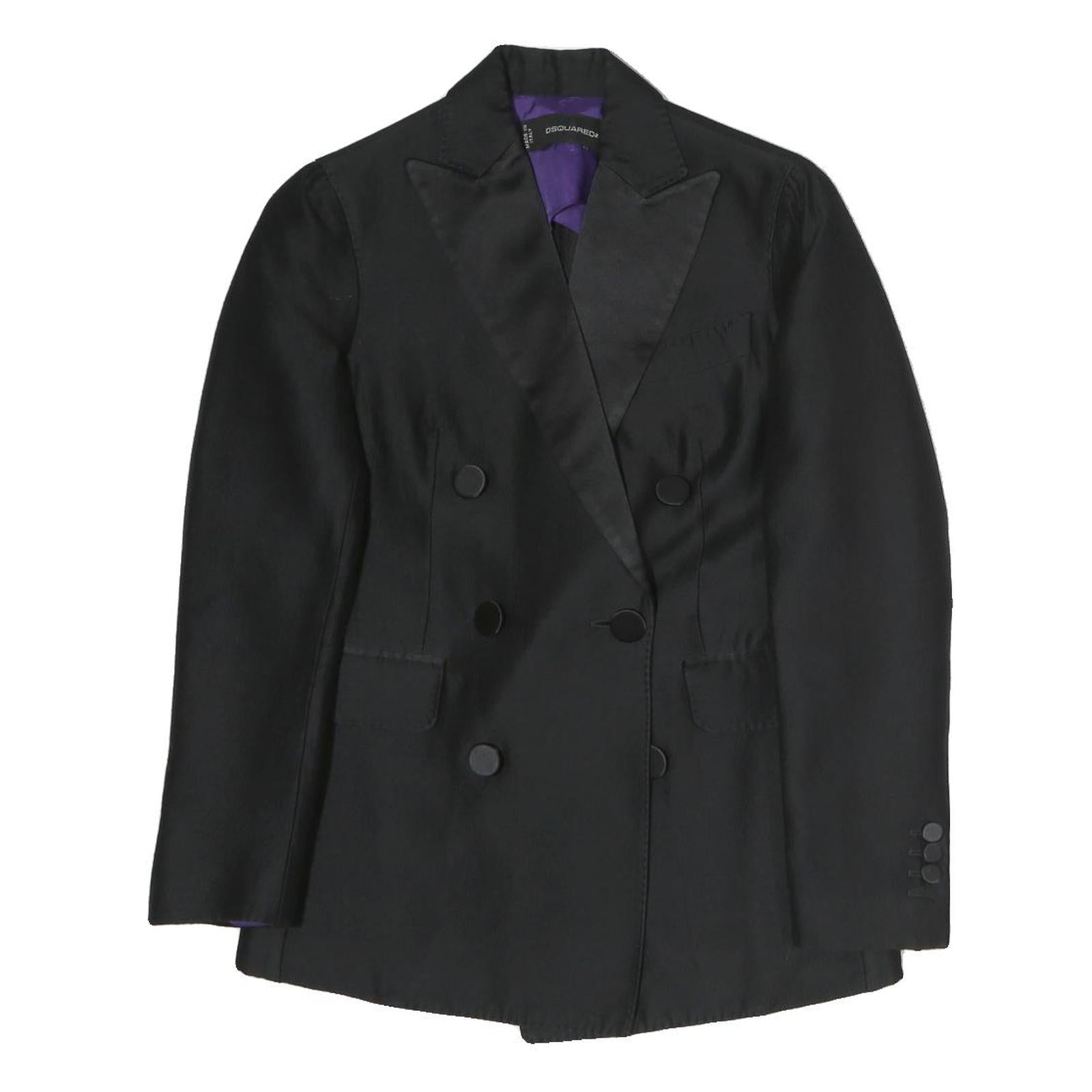 DSQUARED2 Womens Black Satin Lapel Double Breasted Jacket M Polyester Button