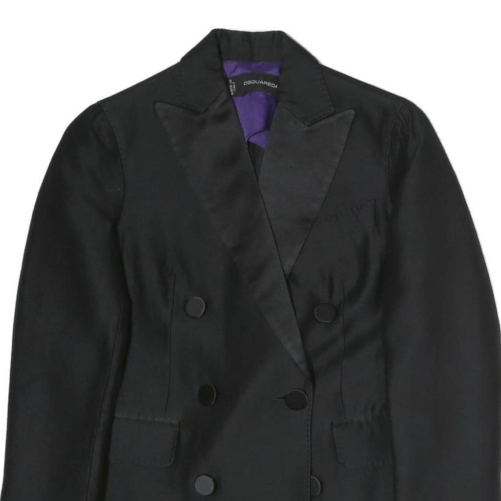 DSQUARED2 Womens Black Satin Lapel Double Breasted Jacket M Polyester Button