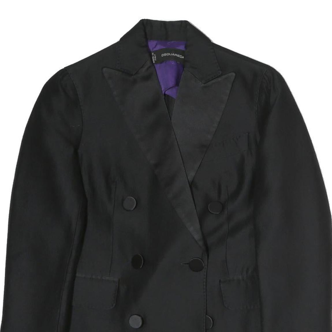 DSQUARED2 Womens Black Satin Lapel Double Breasted Jacket M Polyester Button