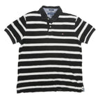 TOMMY HILFIGER Mens Black & White Striped Short Sleeve Polo Shirt M Cotton