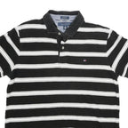 TOMMY HILFIGER Mens Black & White Striped Short Sleeve Polo Shirt M Cotton