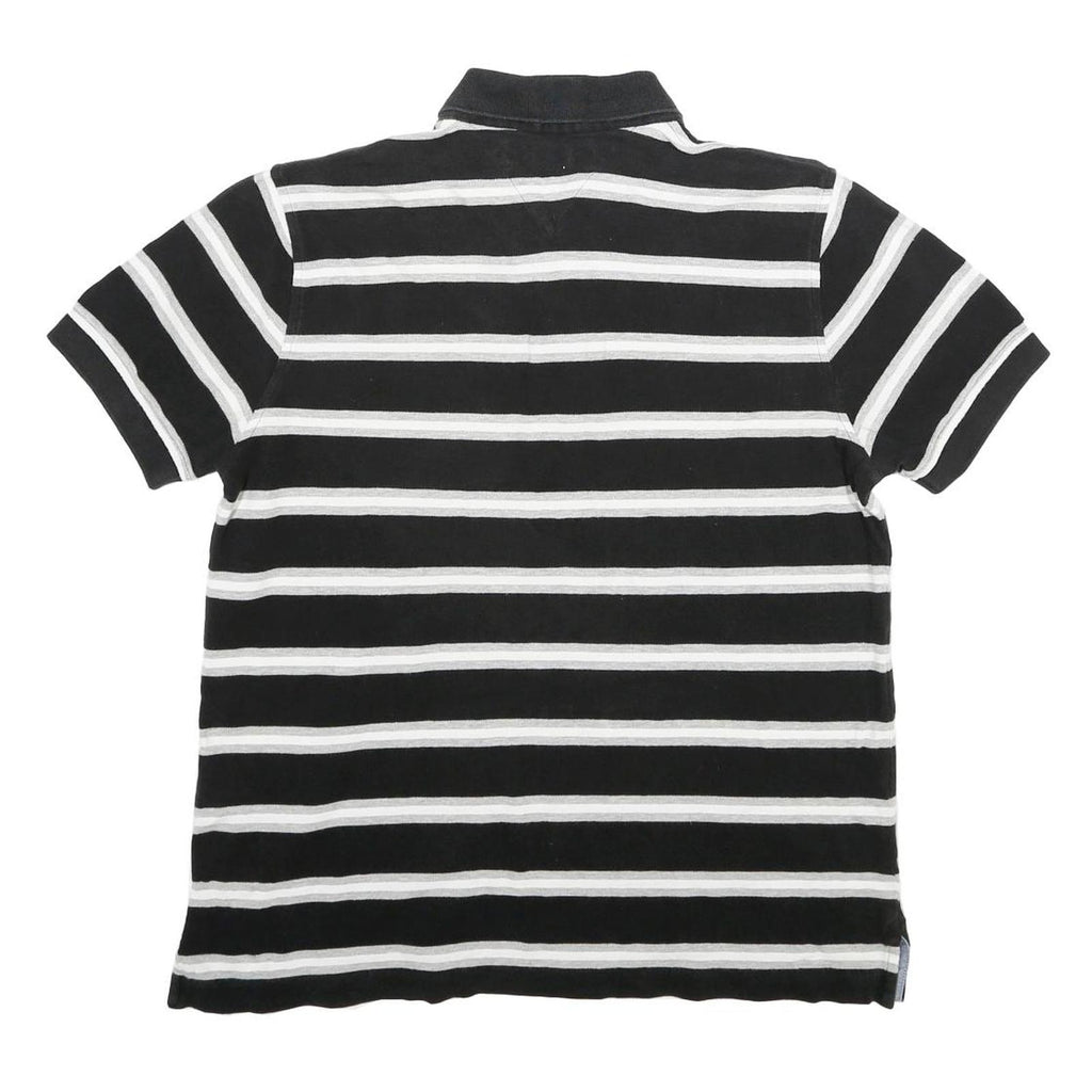 TOMMY HILFIGER Mens Black & White Striped Short Sleeve Polo Shirt M Cotton