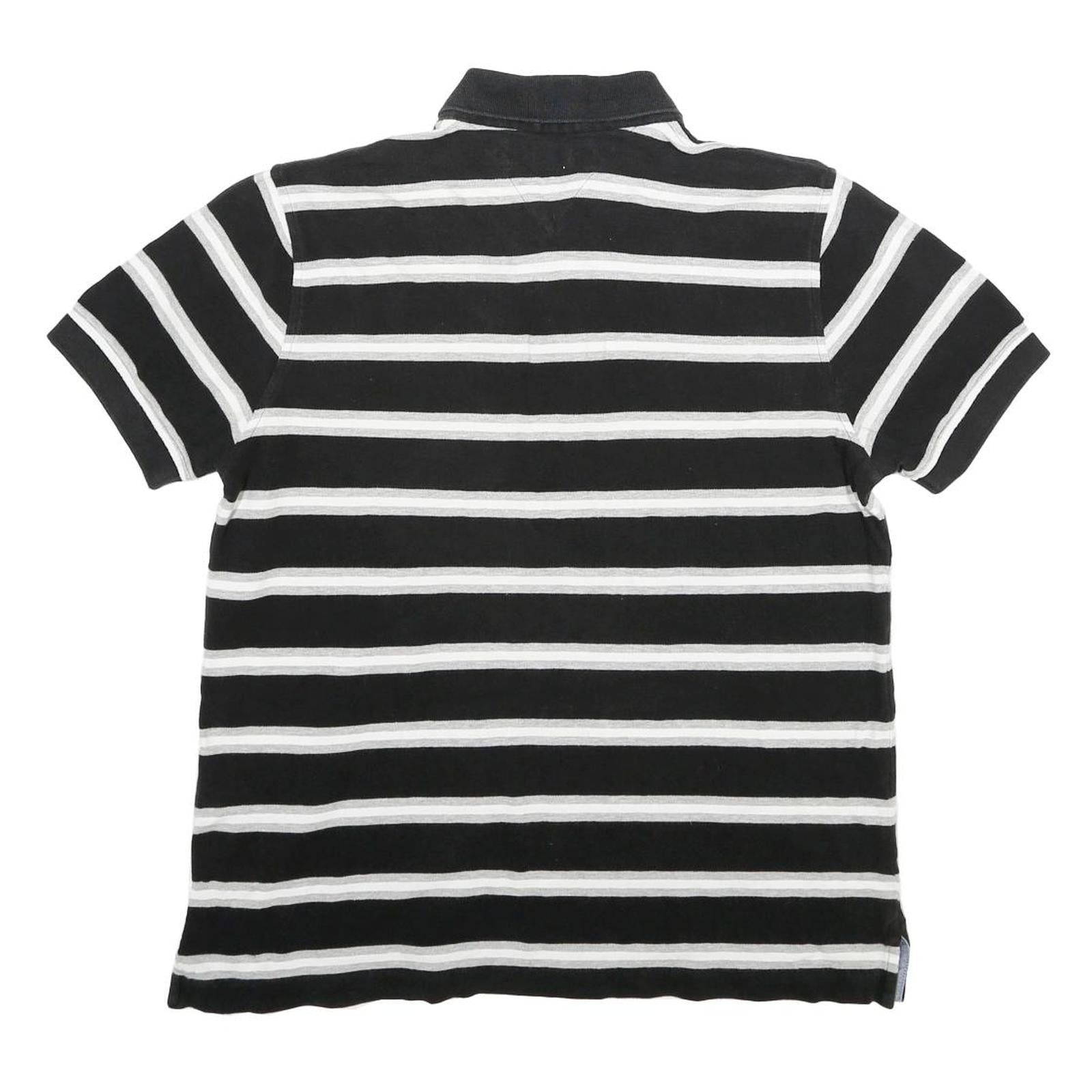TOMMY HILFIGER Mens Black & White Striped Short Sleeve Polo Shirt M Cotton