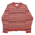 COUNTRY ROSE Womens Red Patterned Knitted Button Up Crew Neck Jumper M Acrylic