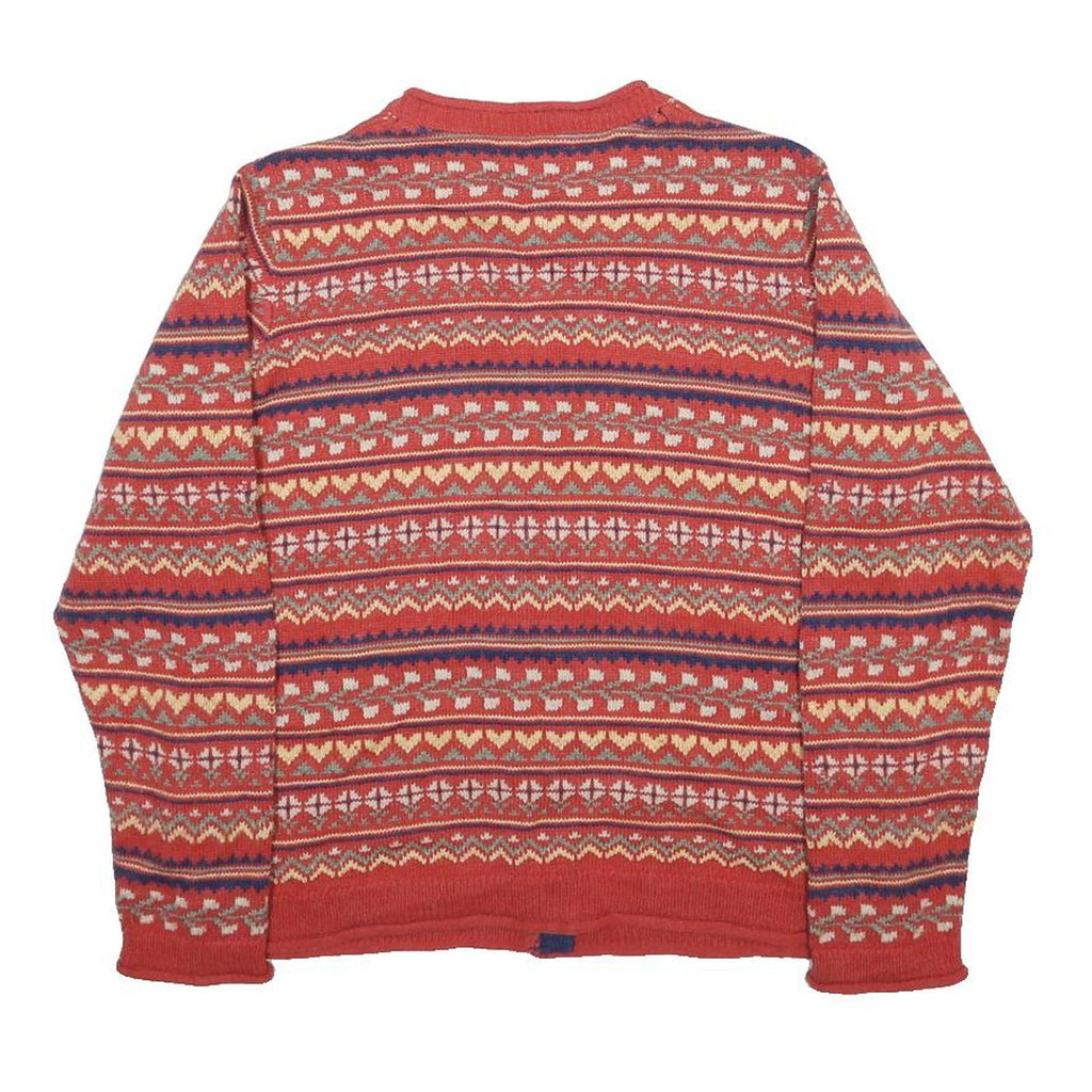 COUNTRY ROSE Womens Red Patterned Knitted Button Up Crew Neck Jumper M Acrylic