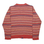 COUNTRY ROSE Womens Red Patterned Knitted Button Up Crew Neck Jumper M Acrylic