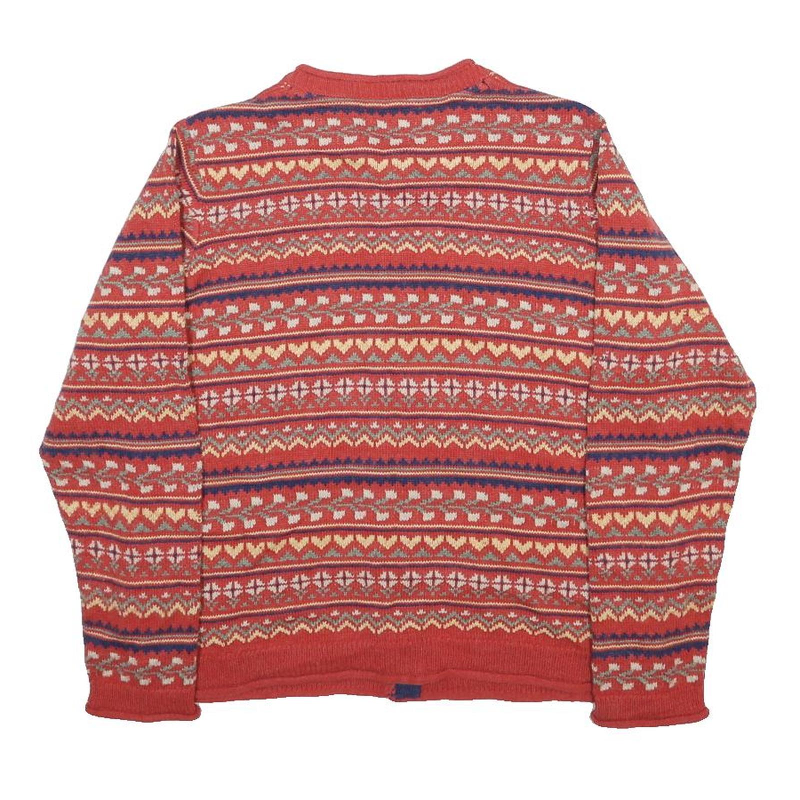 COUNTRY ROSE Womens Red Patterned Knitted Button Up Crew Neck Jumper M Acrylic