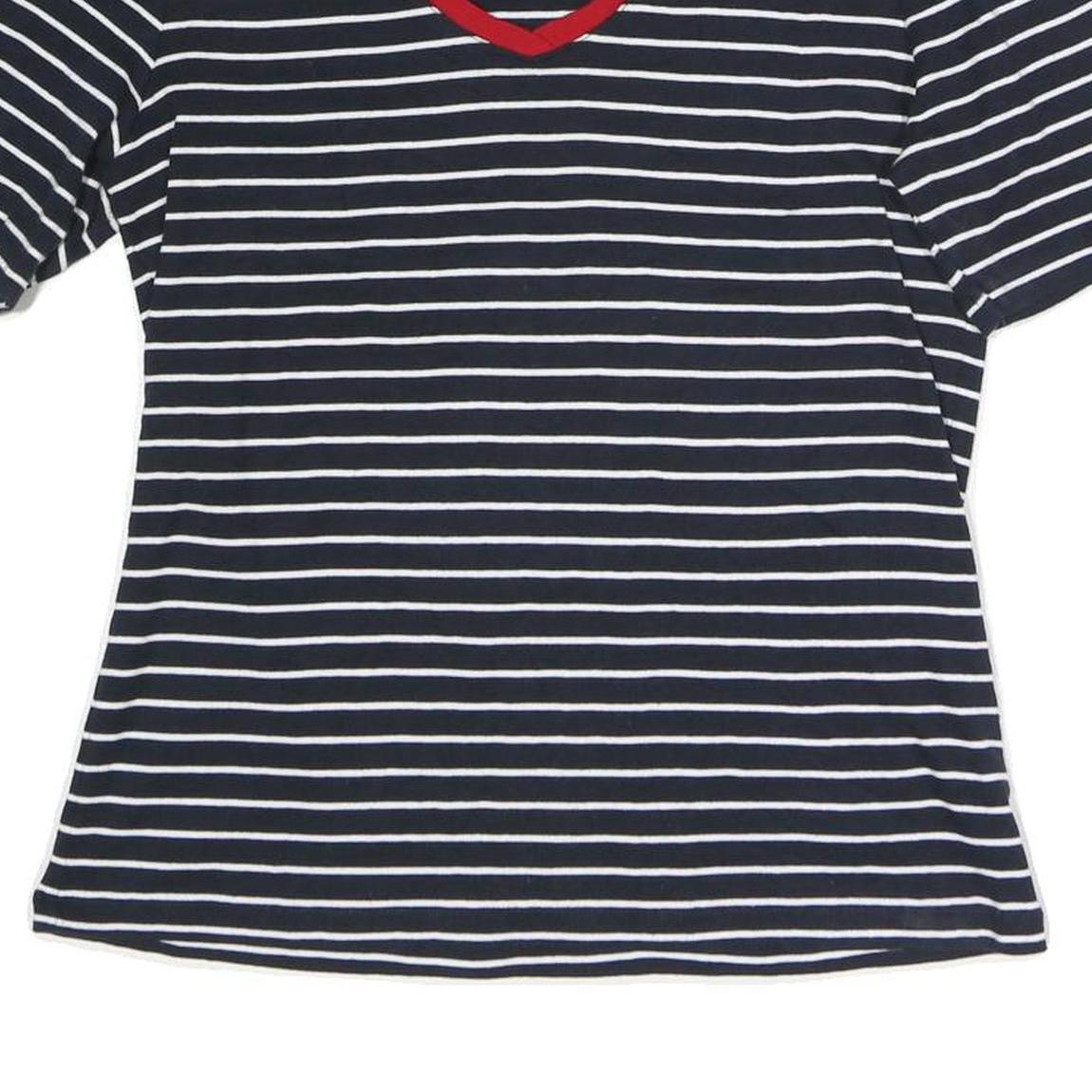 TOMMY HILFIGER Womens Blue & White Striped Top Short Sleeve V-Neck L Cotton