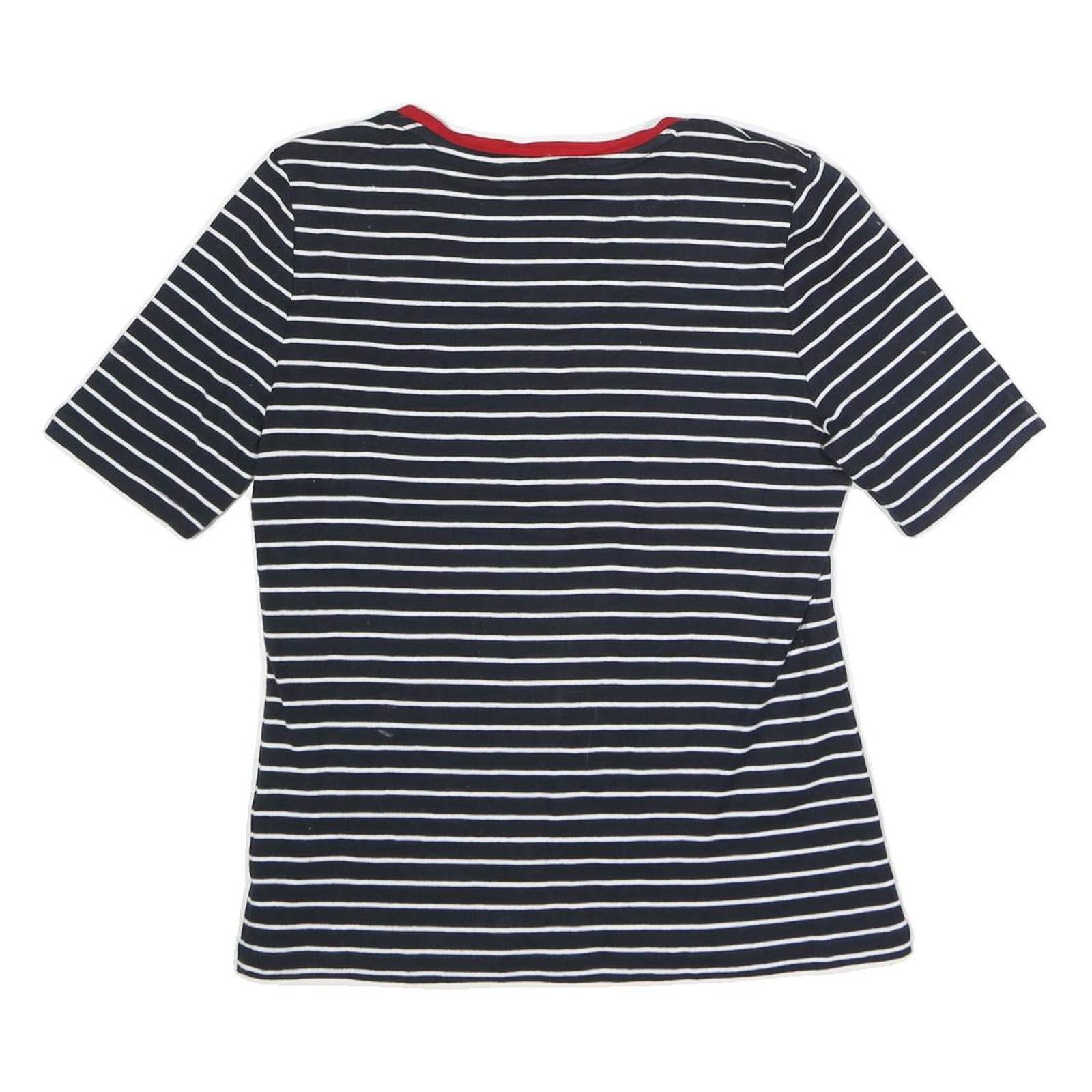 TOMMY HILFIGER Womens Blue & White Striped Top Short Sleeve V-Neck L Cotton