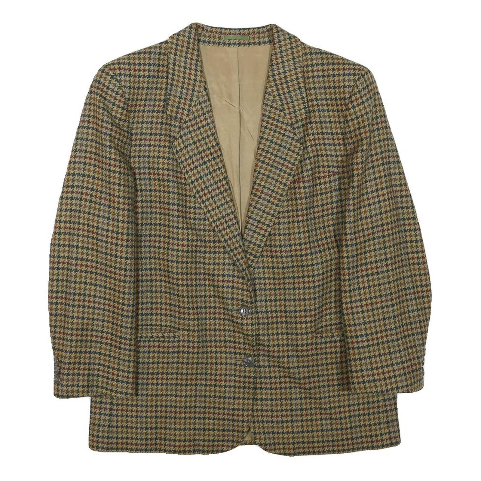 BURBERRYS Womens Brown & Green Wool Houndstooth Tailored Jacket S Button Closure