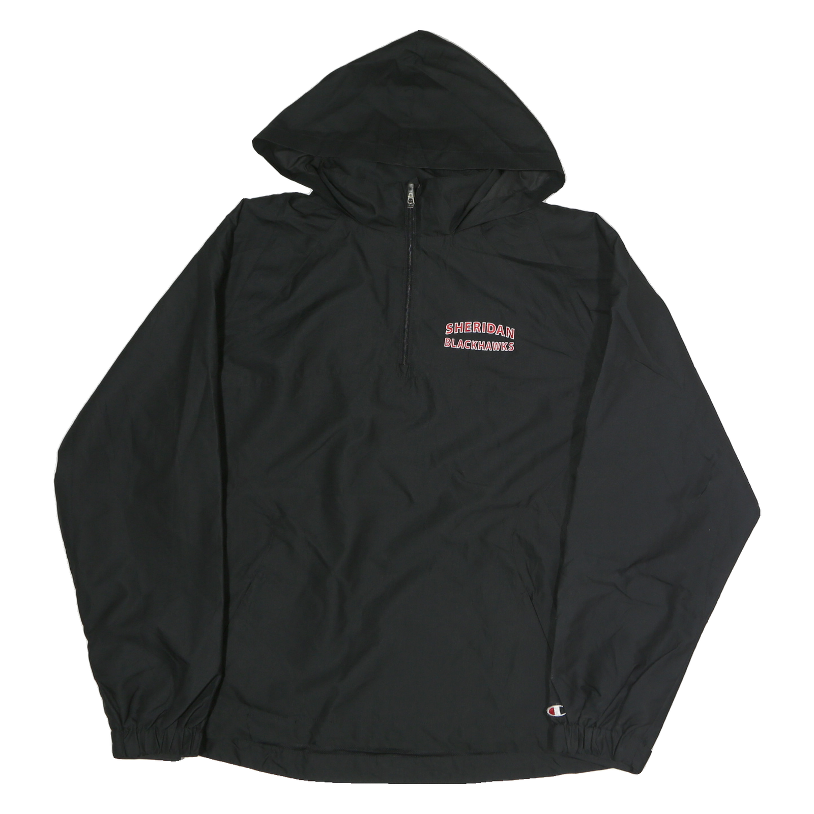 CHAMPION Mens Black Sheridan Blackhawks Hooded Jacket L Polyester Zip