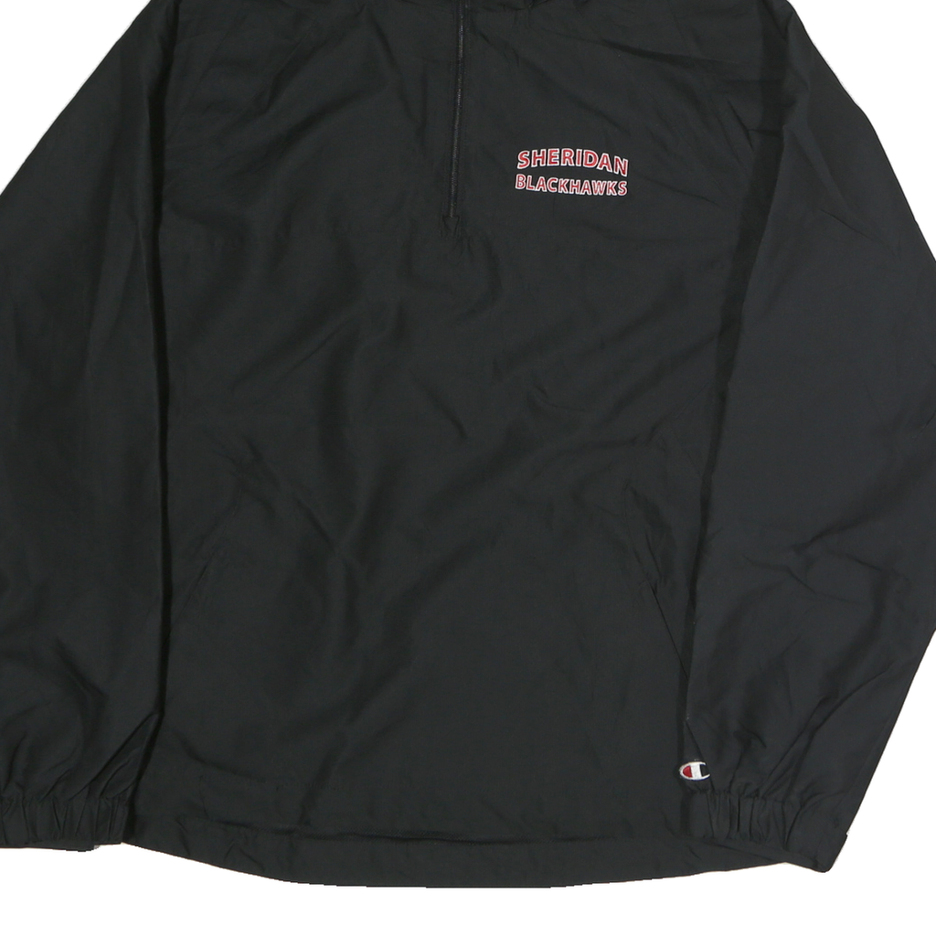CHAMPION Mens Black Sheridan Blackhawks Hooded Jacket L Polyester Zip