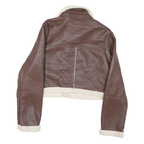 ANWND Womens Brown & Cream Leather Jacket M Shearling Crop Zip Up Casual
