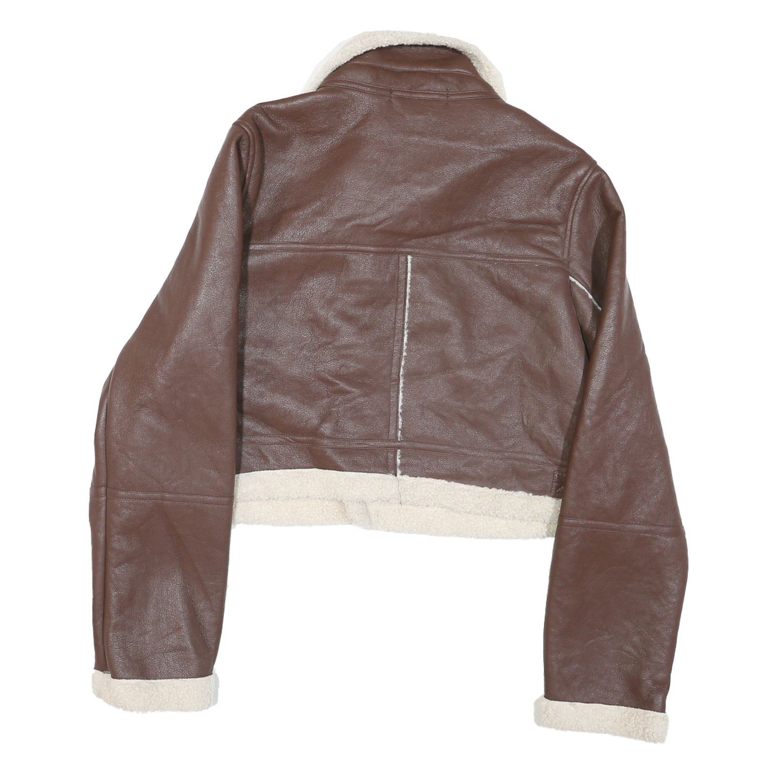 ANWND Womens Brown & Cream Leather Jacket M Shearling Crop Zip Up Casual
