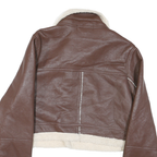 ANWND Womens Brown & Cream Leather Jacket M Shearling Crop Zip Up Casual